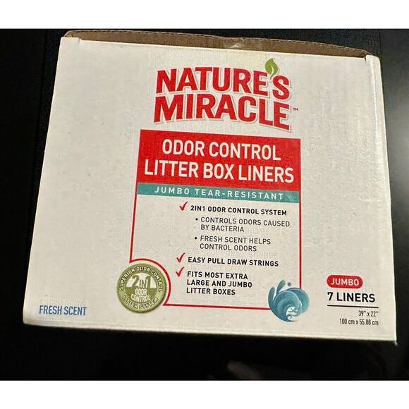 Nature's Miracle Litter Box Liners Odor Control Cat Fresh Scent Jumbo 7 Ct - Picture 1 of 2
